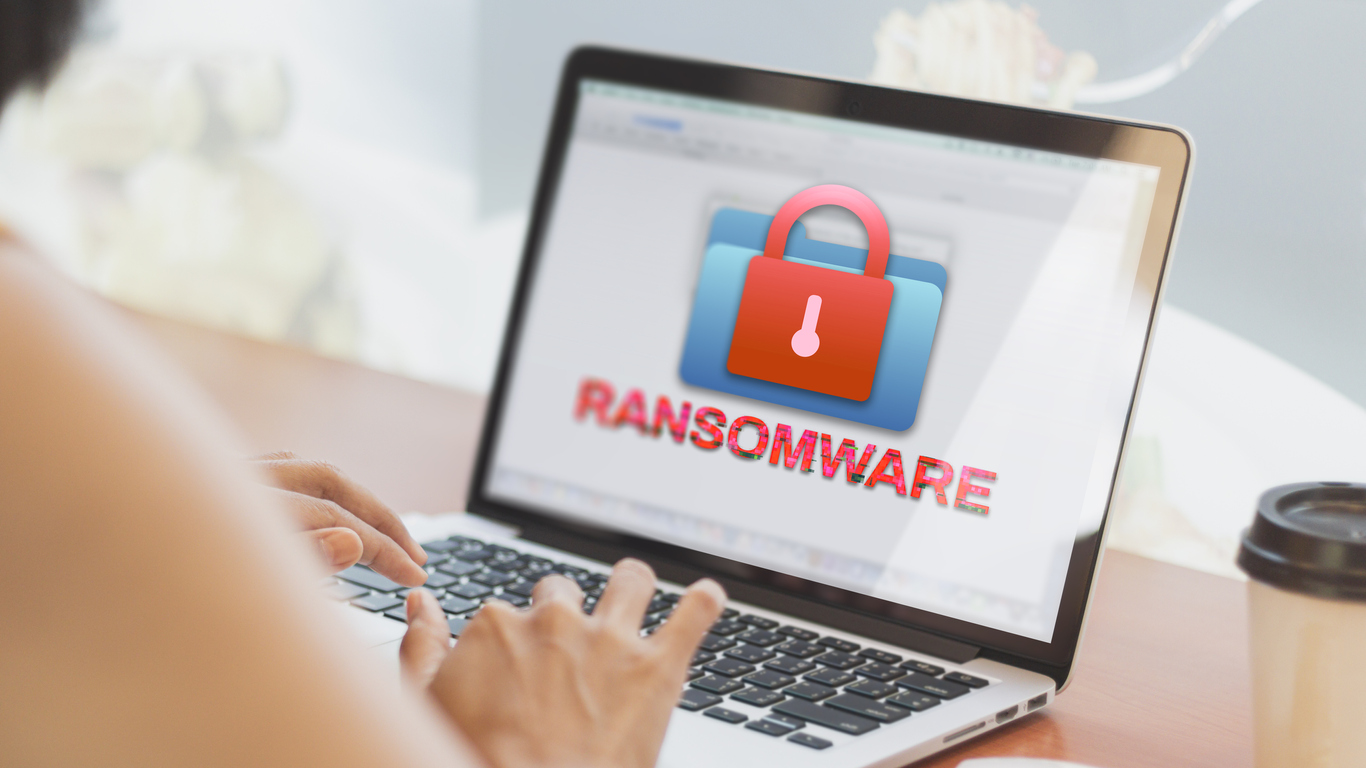 Ransomware on a laptop screen. Cyber Crime concept.