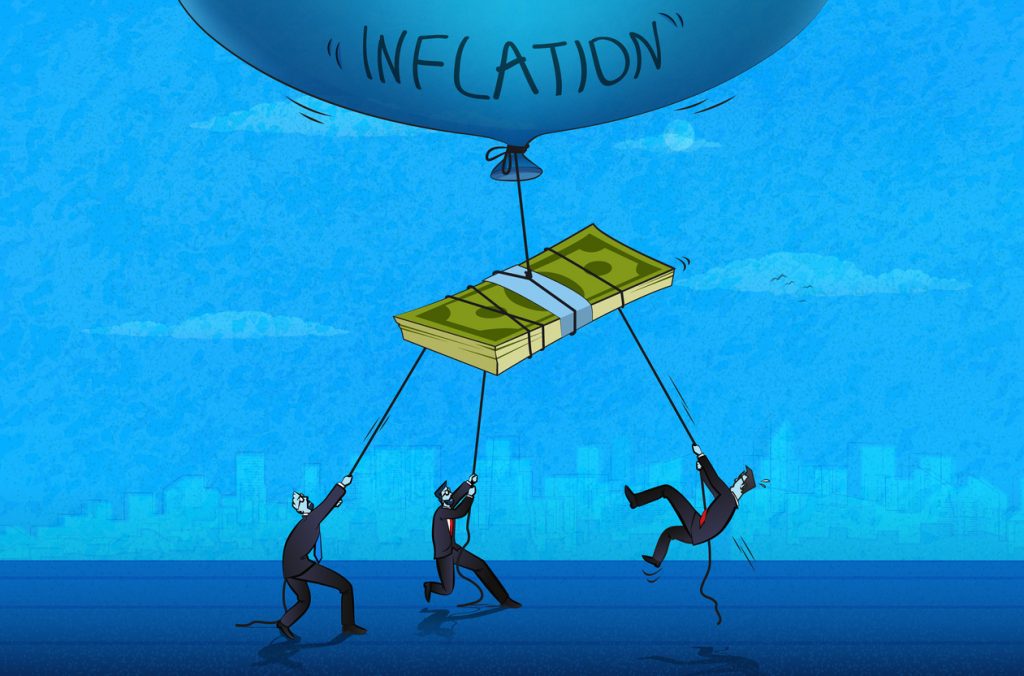 Money is flying away by the inflation bubble and employees are trying to prevent it.