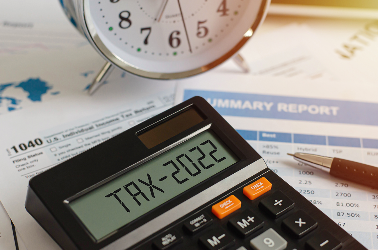 Calculator reads 'Tax 2022'