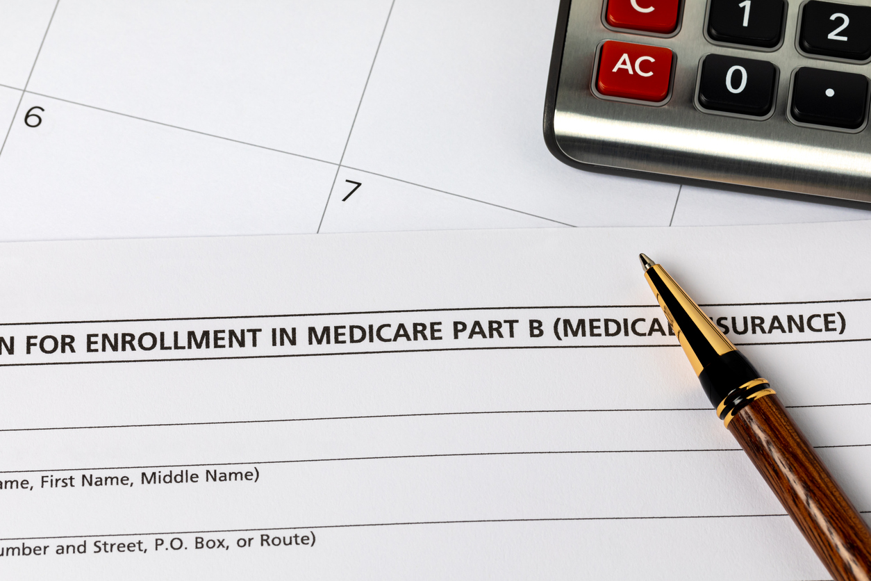 Medicare health insurance enrollment form with calendar